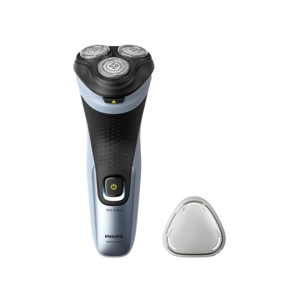 Philips Serie 3000X Afeitadora Inalambrica - Autonomia hasta 45min - Cuchillas Autoafilables - IPX7 - Tapa Protectora - Recargable - Indicador de Bateria - Antideslizante - Color Negro y Azul