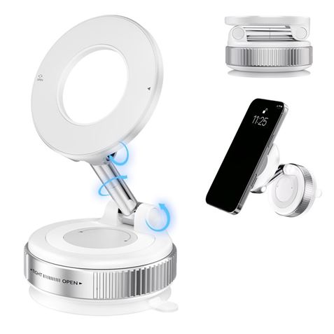 XO C169 Soporte Magnetico de Coche para Smartphones - Fijacion por Vacio - Rotacion 360Âº - Brazo Extensible - Multisuperficie - Boton de Liberacion - Aro Metalico Incluido - Color Blanco